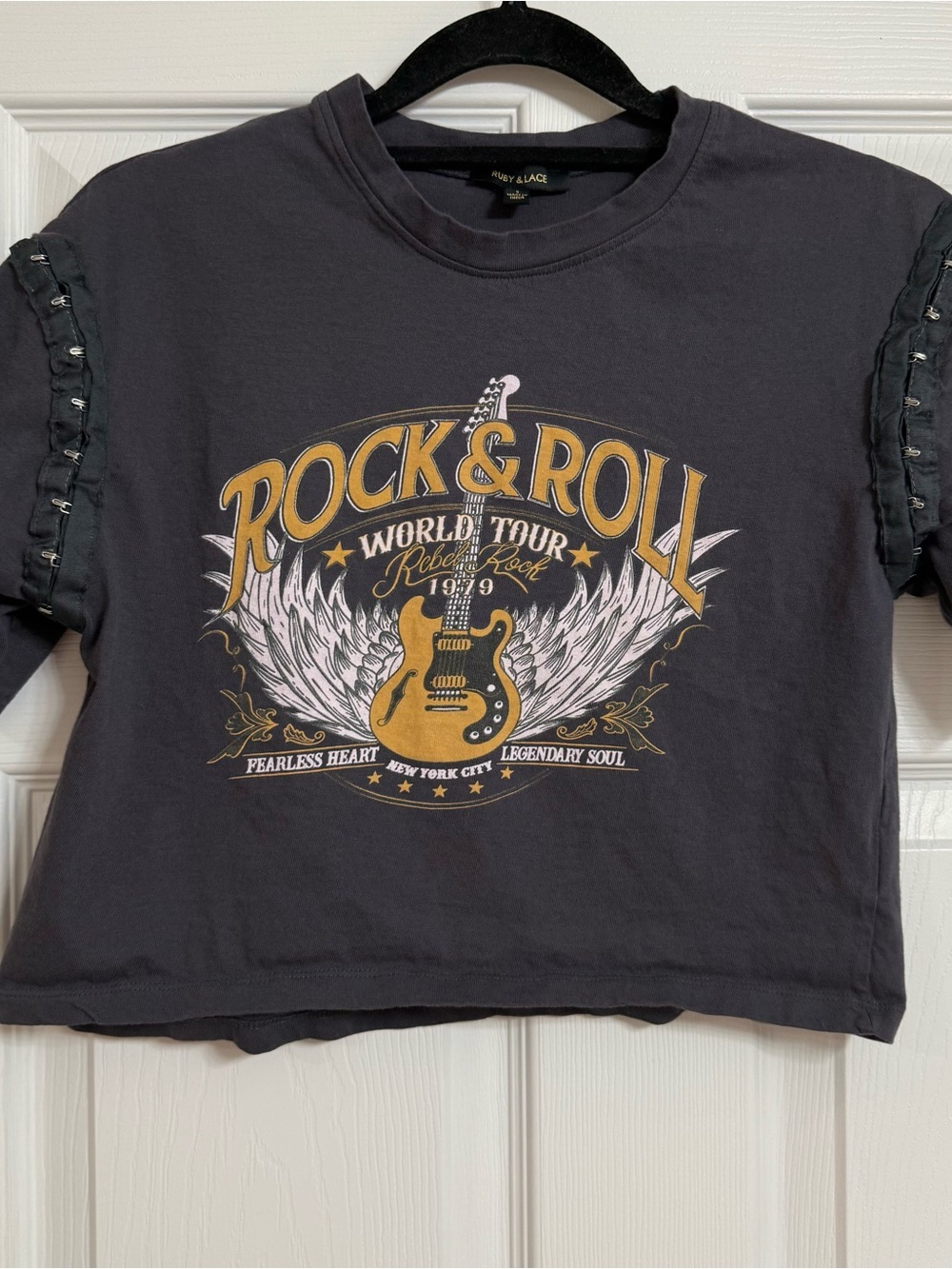 Rock & Roll Graphic Crop Top - Gray - Ruby & Lace